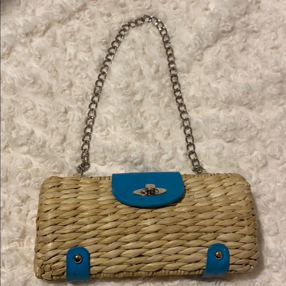 Kelly and Katie Vintage Blue tan Straw Purse